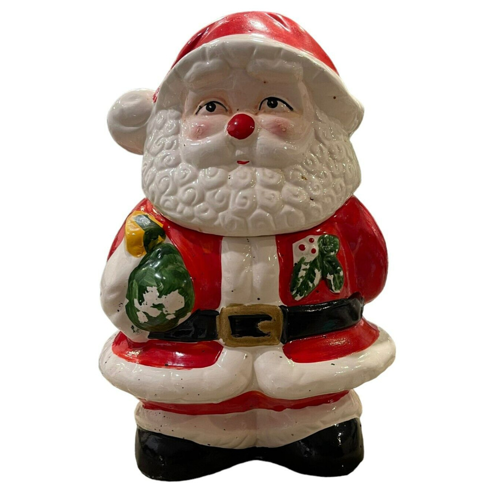 VTG Santa Claus St. Nick Ceramic‎ Porcelain Cookie Jar Christmas Holiday Decor